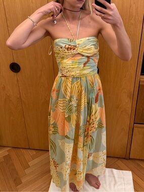 beige rose shaped bodice sleeveless maxi dress Farm Rio Rose-Shaped Bodice Sleeveless Maxi Dress